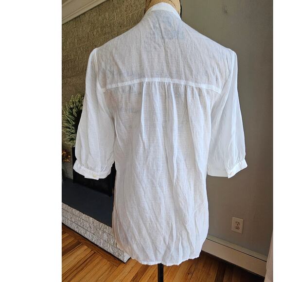 Vince Gauze Sheer White Front Pleated Feminine Sexy Blouse, 3/4 Sleeve Sz S - Picture 9 of 12